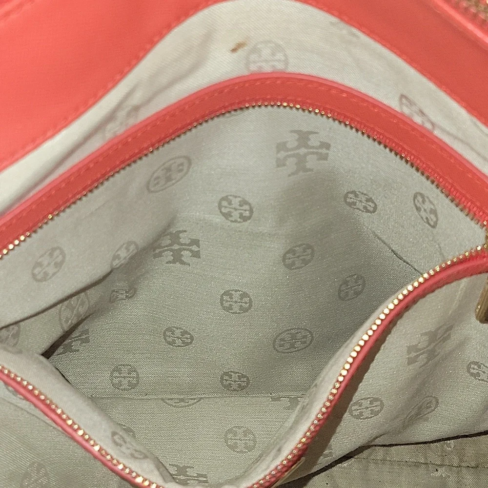Tory Burch Red Coral Saffiano/ Patent Leather Satchel Handbag